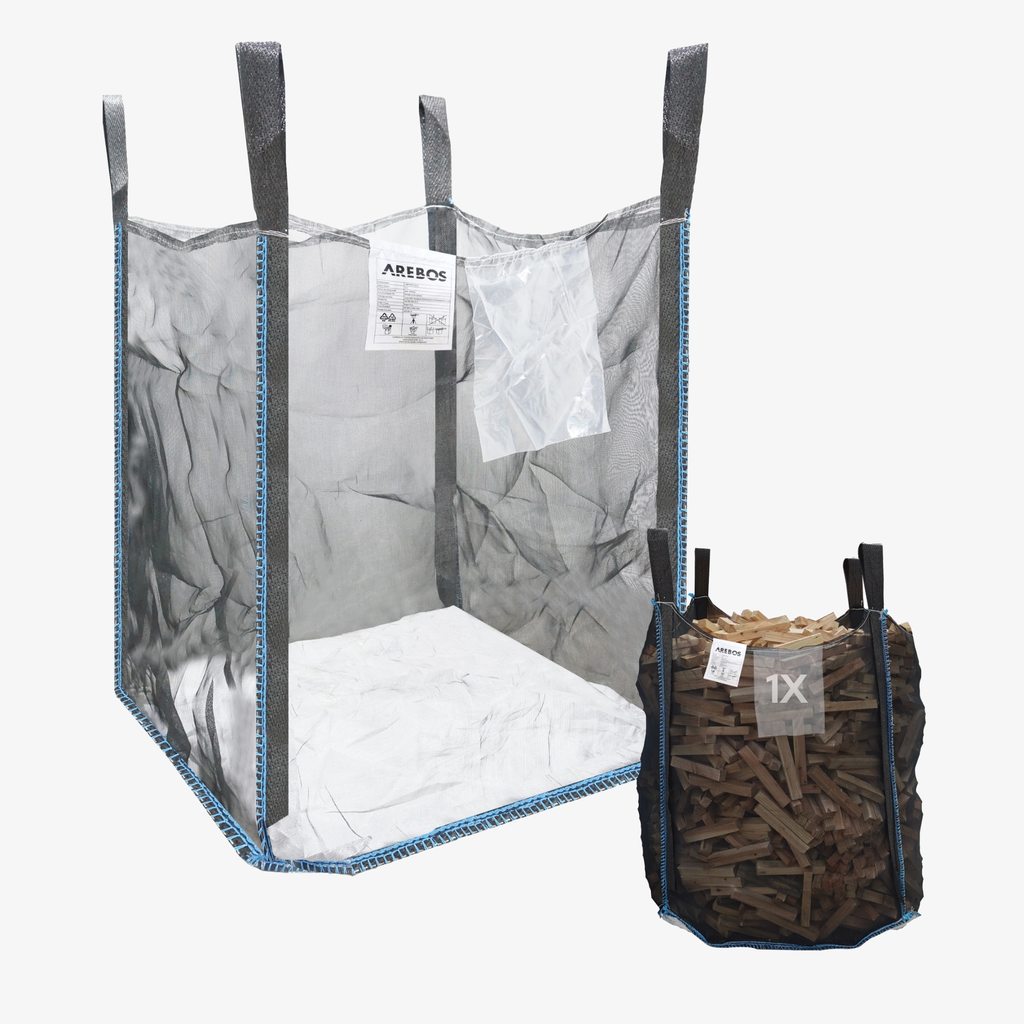 Arebos 1x Premium houten zak 100 x 100 x 120 cm Stevige & scheurbestendige brandhoutzak voor brandhout laadvermogen 1000 kg