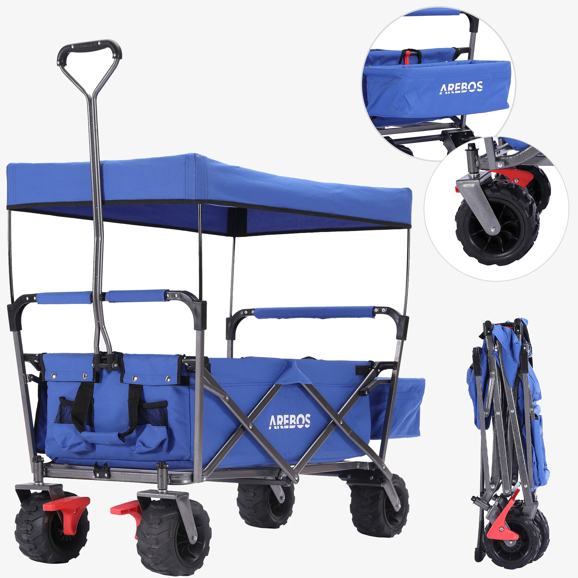Arebos Bolderkar STANDARD - opvouwbaar met dak, XXL tas, tot 100kg, grote wielen