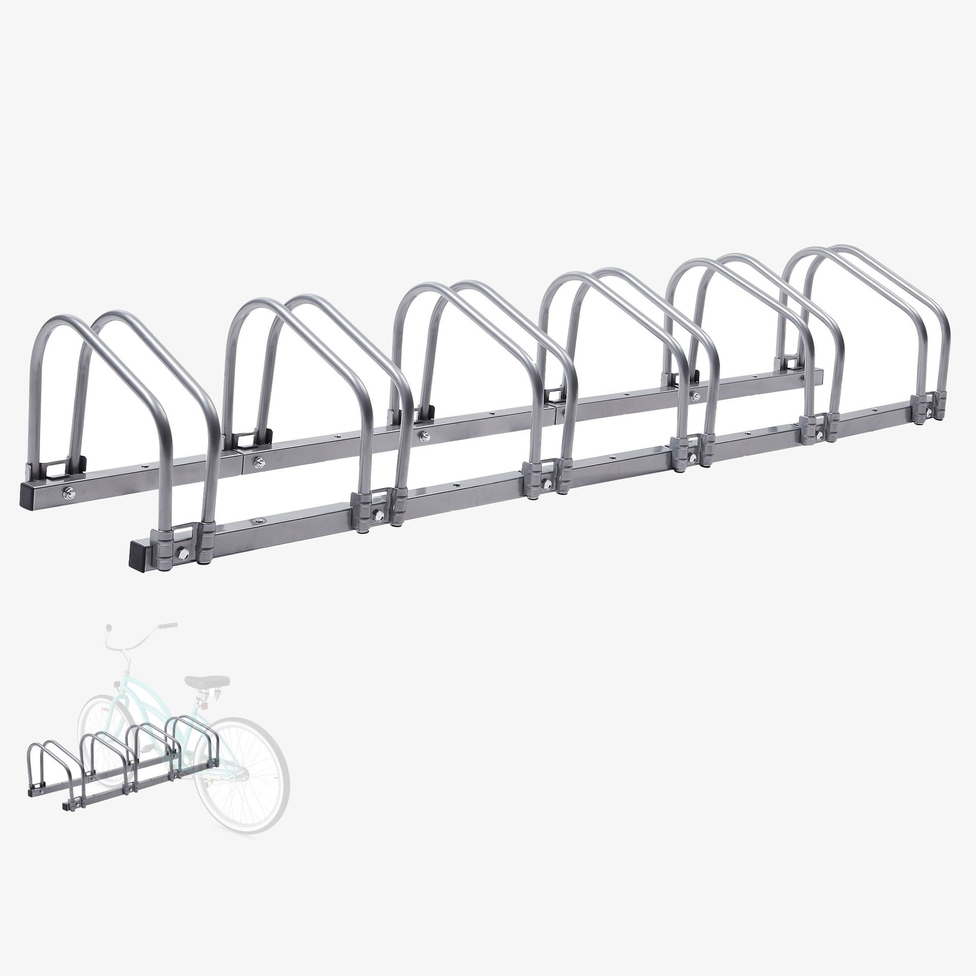 Arebos Fietsstandaard voor 6 fietsen | Afmetingen 160 x 30 x 26 cm | Vloer- of muurbevestiging | Zilveren Fietsenrek