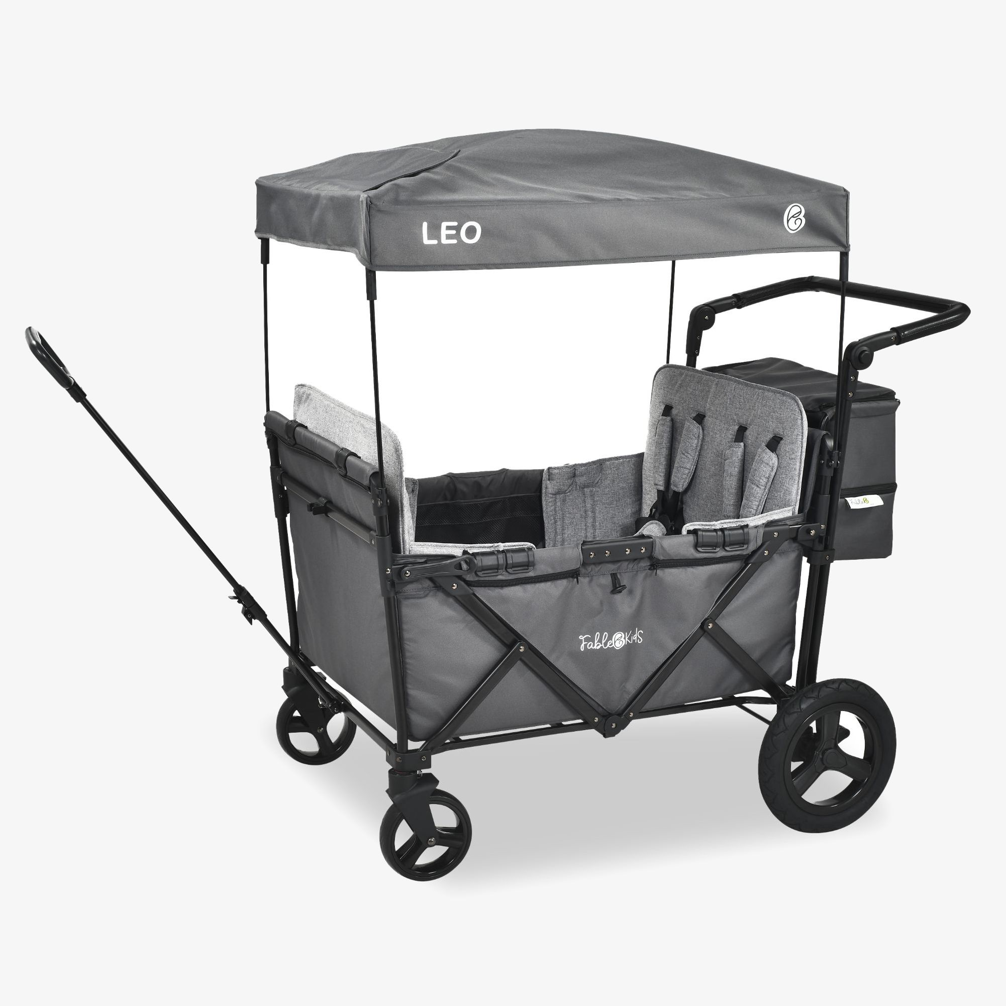 FableKids Bolderkar LEO X4 Plus - 2 afneembare zitplaatsen, terreinwielen, ventilatieraam, XXL-achtertas, voor 4 kinderen