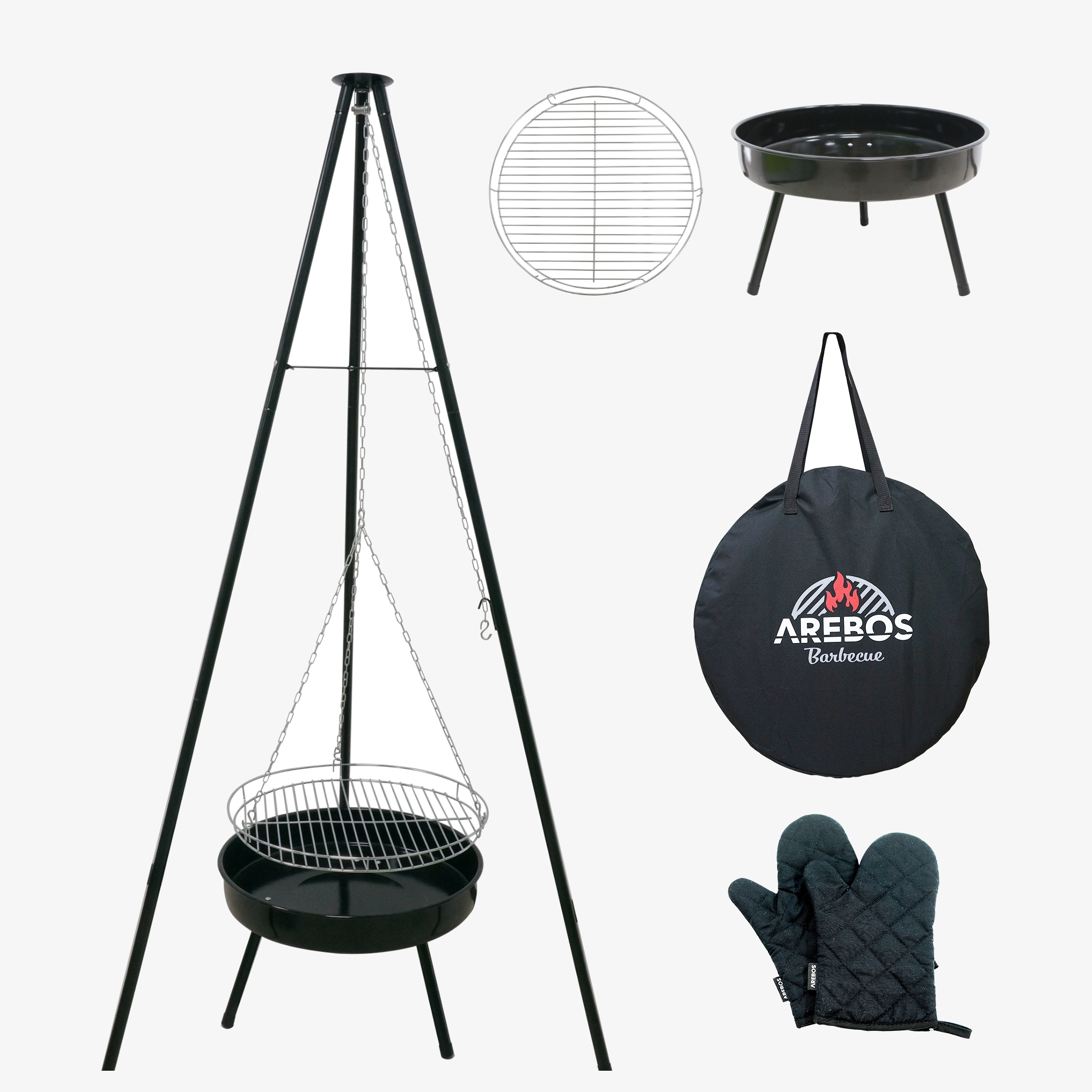 Arebos BBQ Draaibare Grill met Grillrooster en Vuurschaal Houtskool Grill Statief