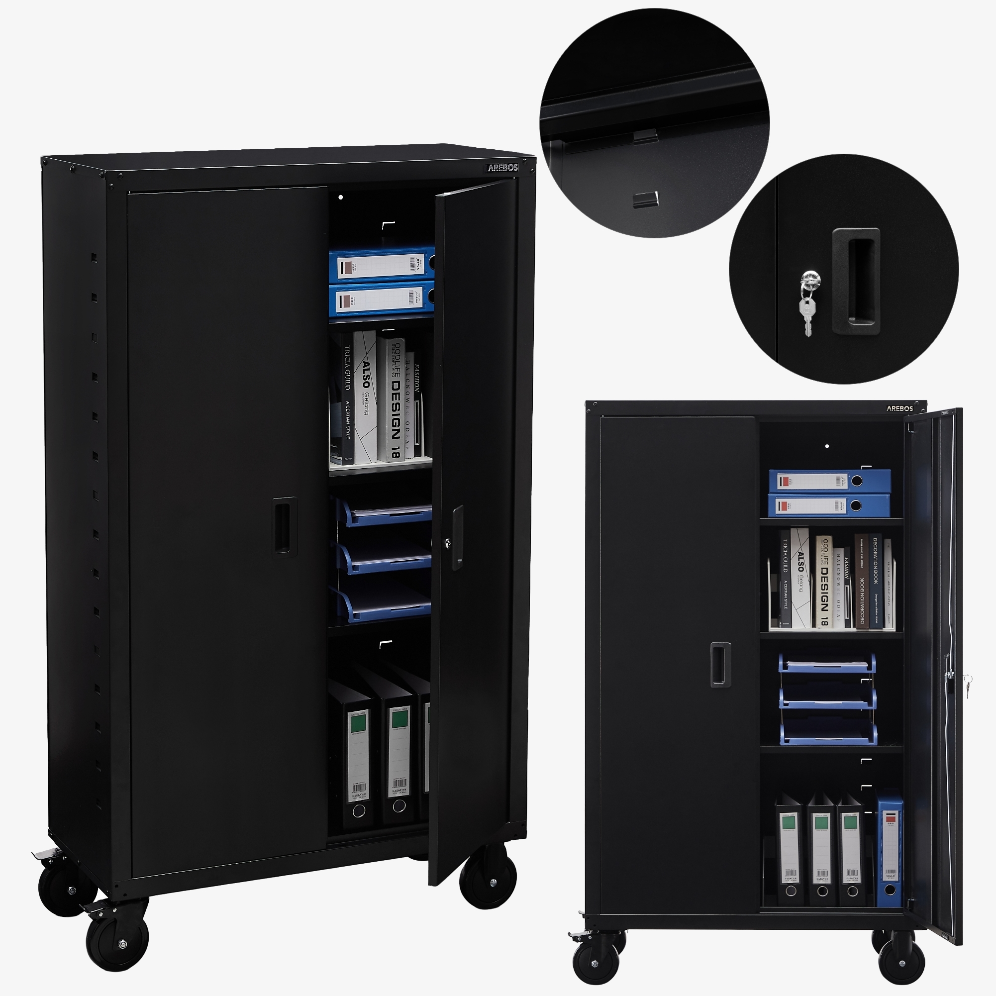 Arebos archiefkast Garagekast-155x90x40cm met wielen en in hoogte verstelbare planken