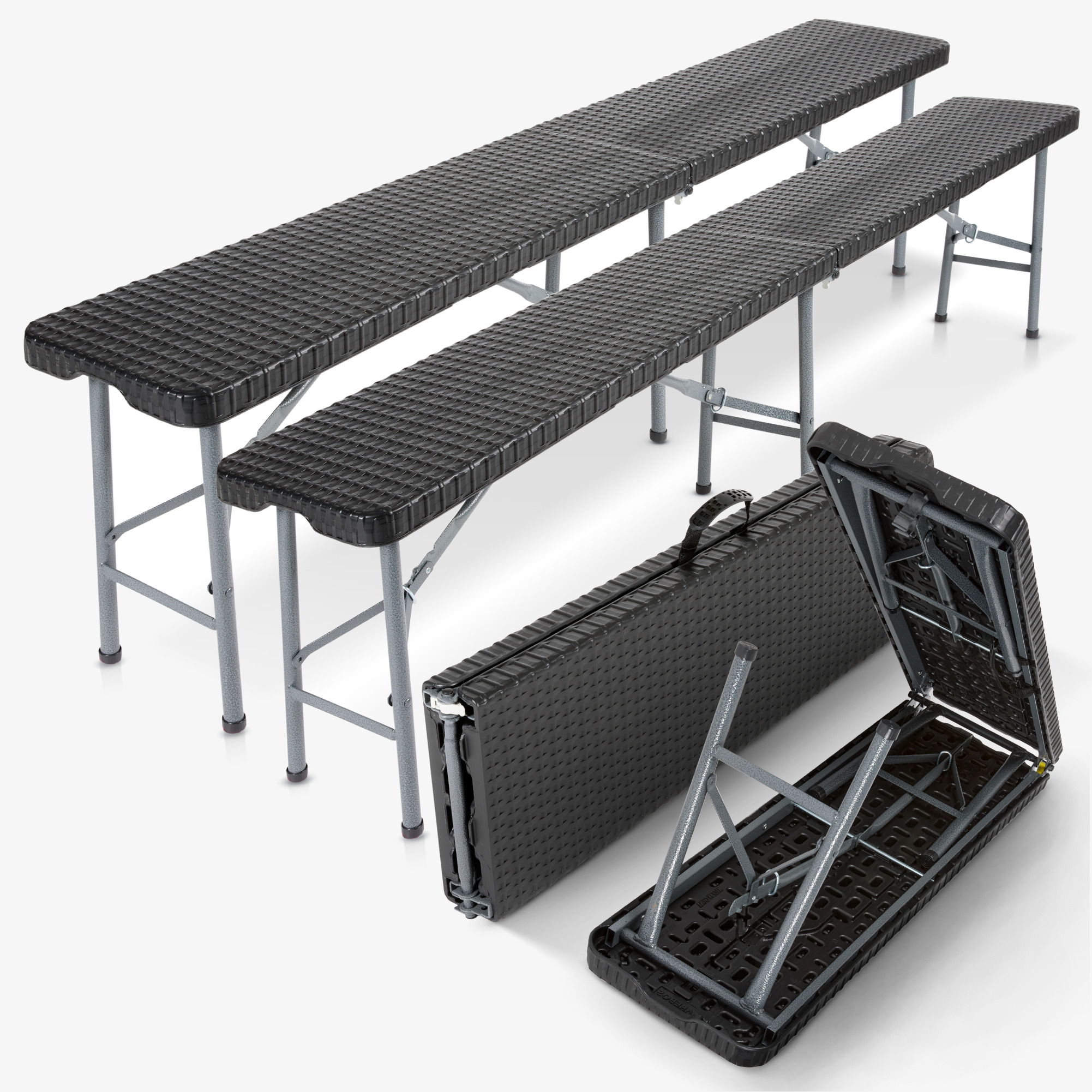 Arebos 2x klapbank - 181x30x43cm - camping,tuinfeest,makkelijk schoon te maken,opvouwbaar met handvat