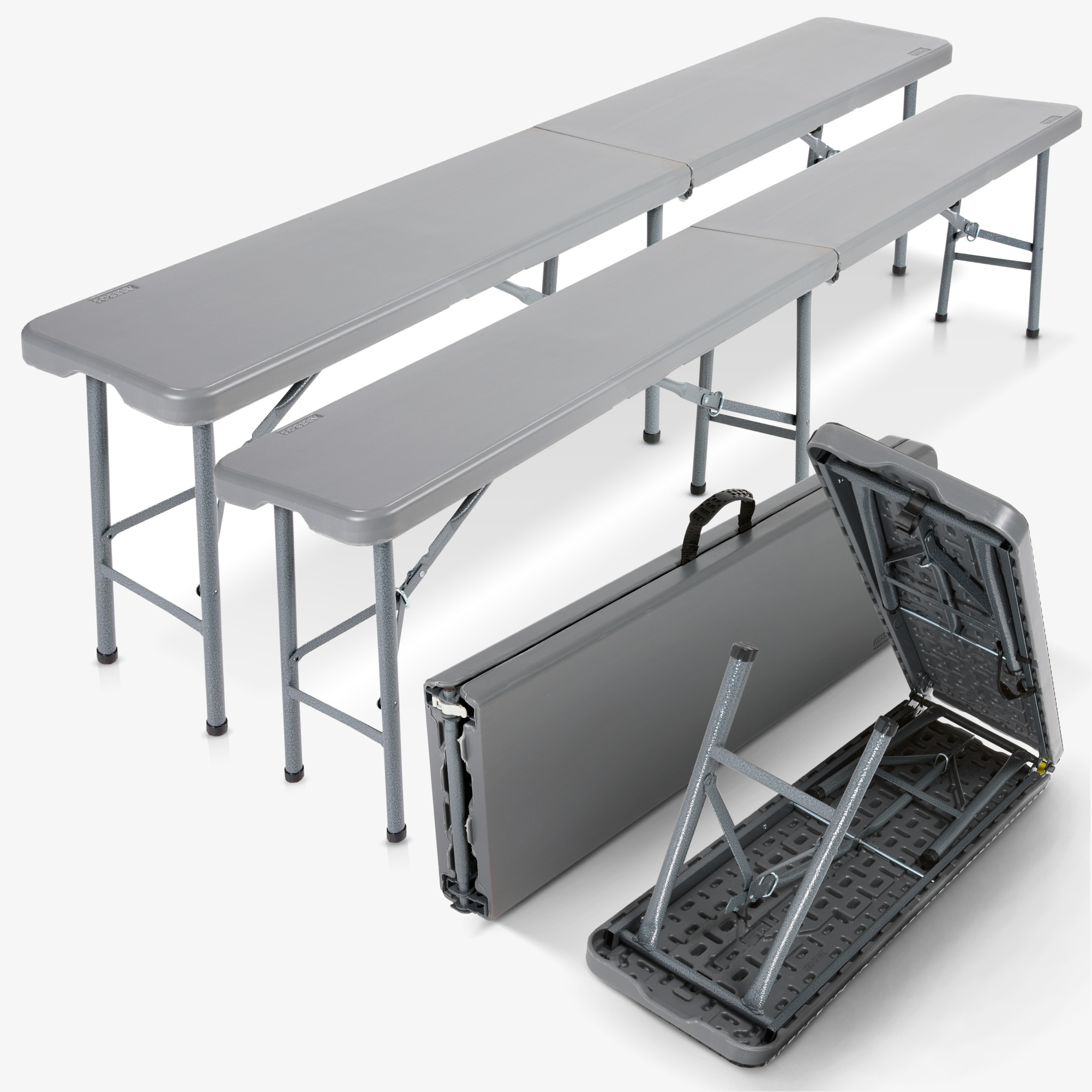 Arebos 2x klapbank - 181x30x43cm - camping,tuinfeest,makkelijk schoon te maken,opvouwbaar met handvat