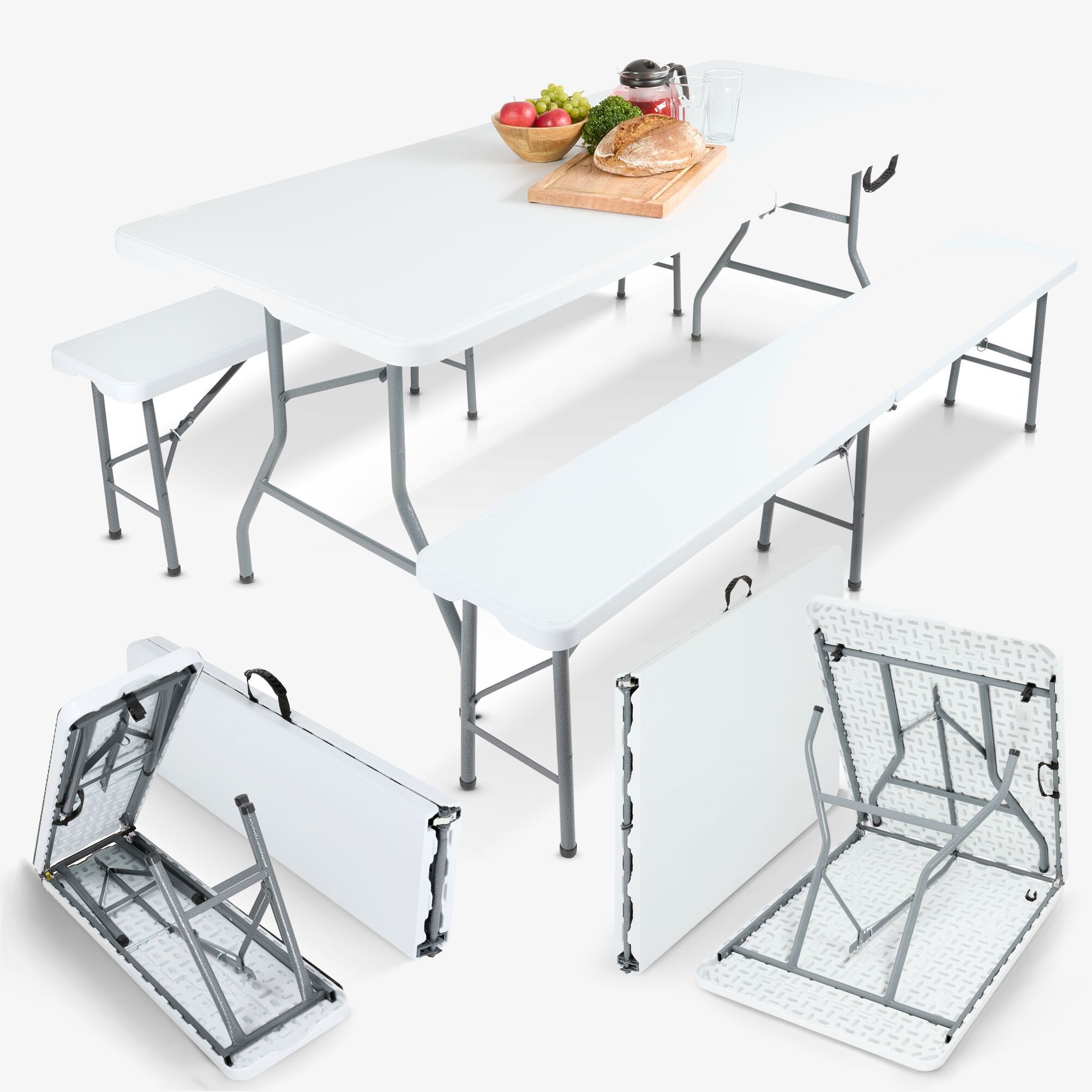 Arebos Biertent set - Biertafel, klaptafel en 2x klapbank 183 cm