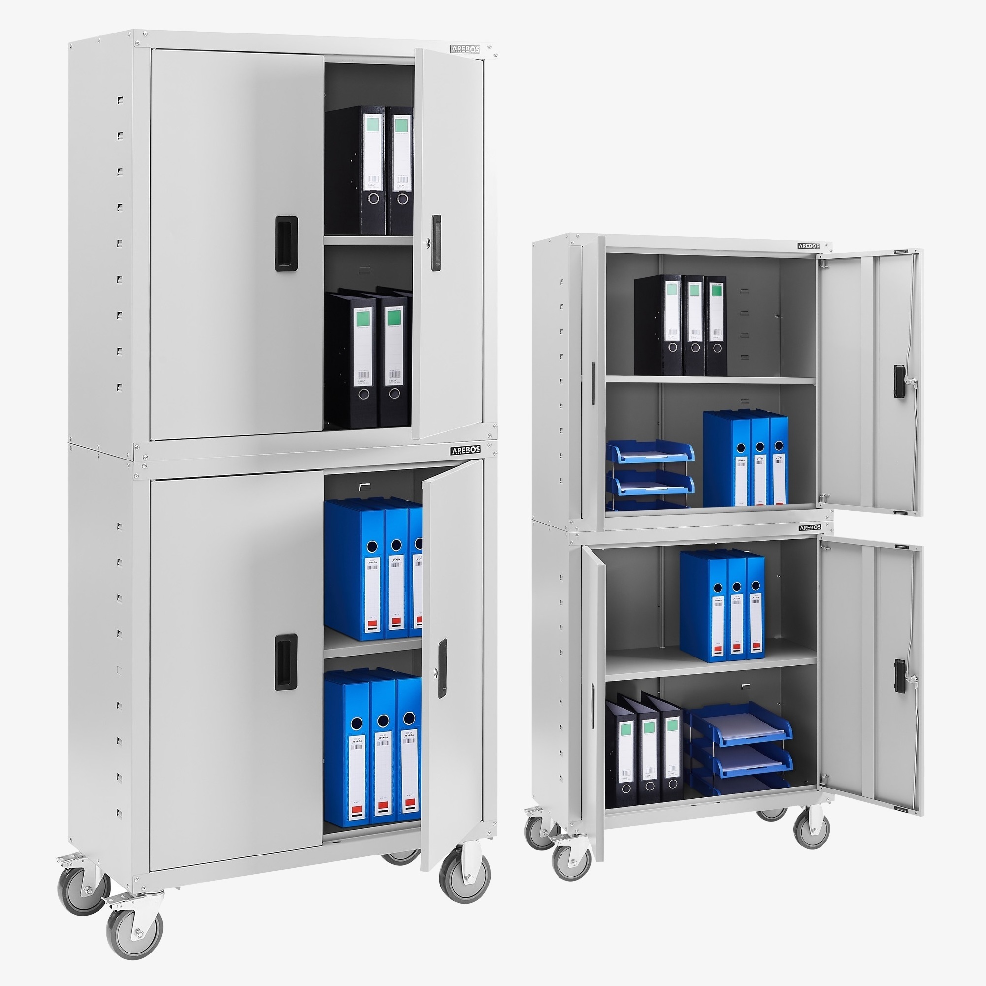 Arebos Archiefkast Kantoorkast - 180x40x90cm,4 deuren,2 planken - incl. wielen