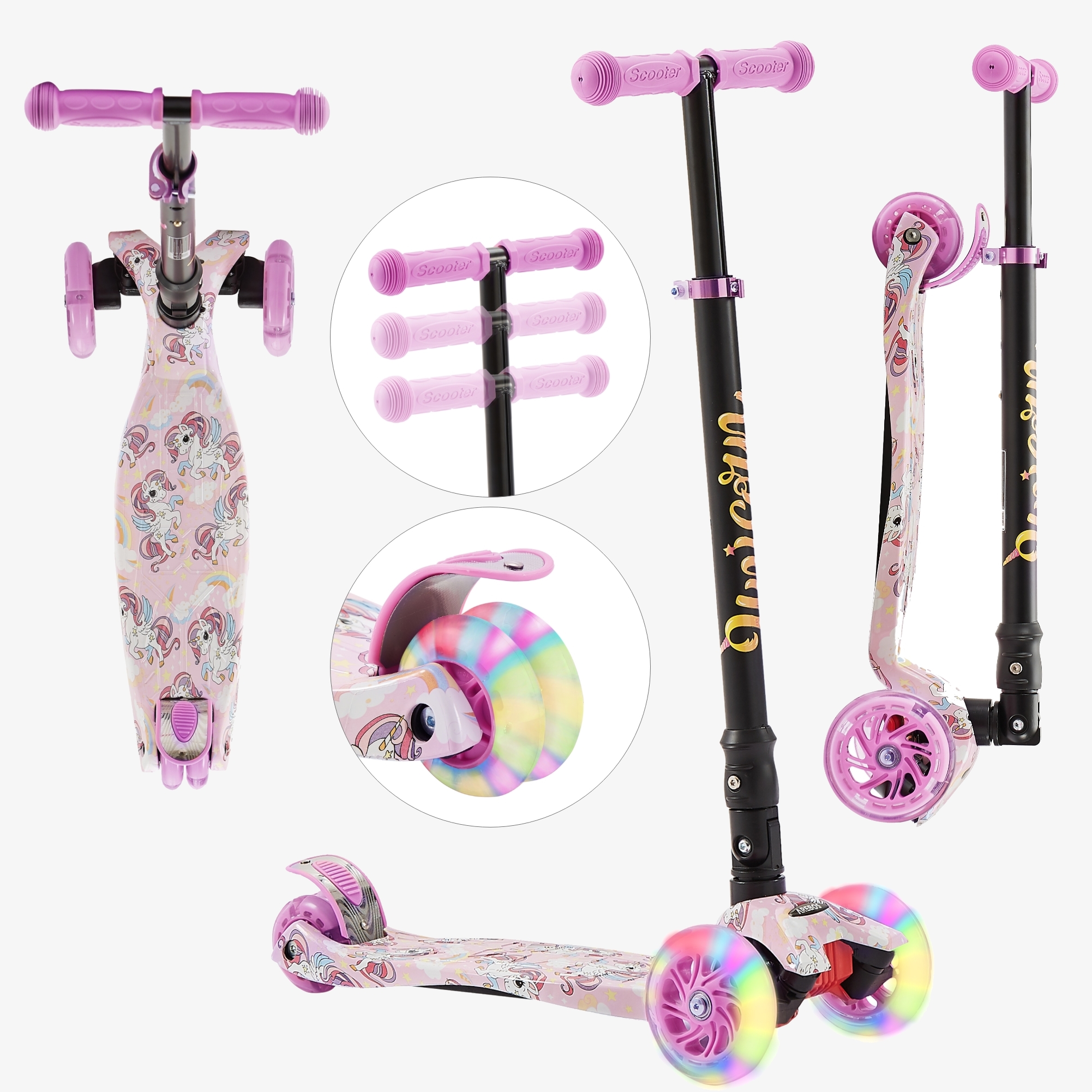 Arebos kinderscooter met LED-banden antislipdek, pedaalrem, belasting: max. 50 kg