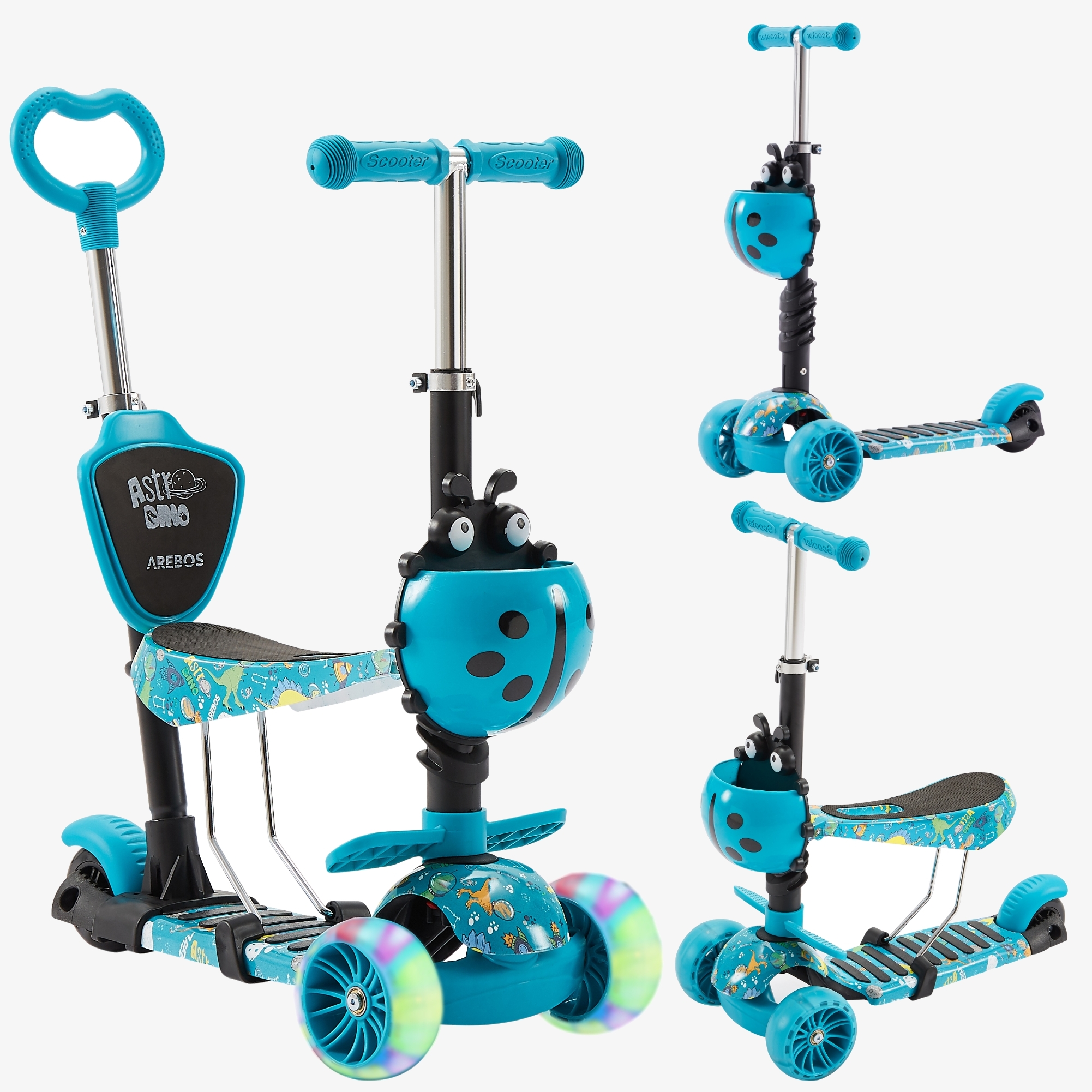 Arebos kinderscooter met LED-banden antislipdek, pedaalrem, belasting: max. 50 kg