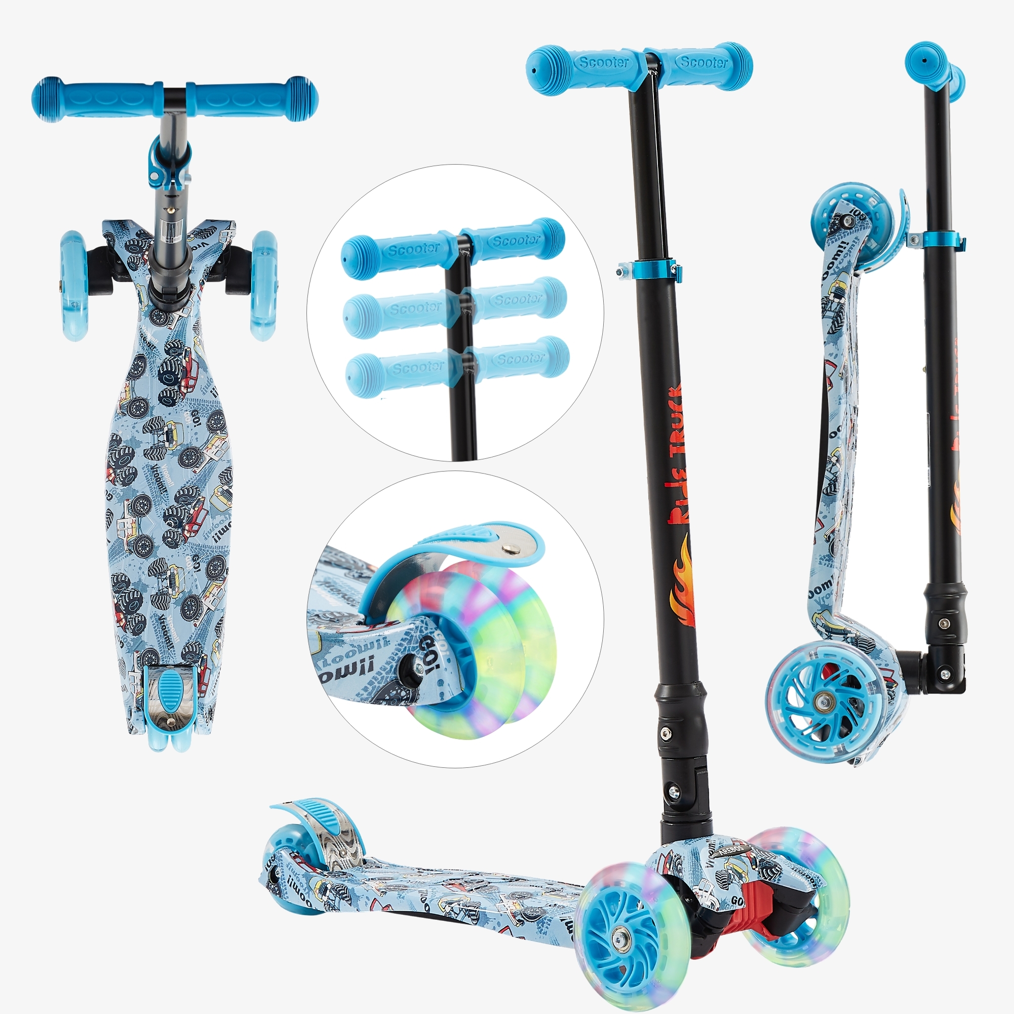 Arebos kinderscooter met LED-banden antislipdek, pedaalrem, belasting: max. 50 kg