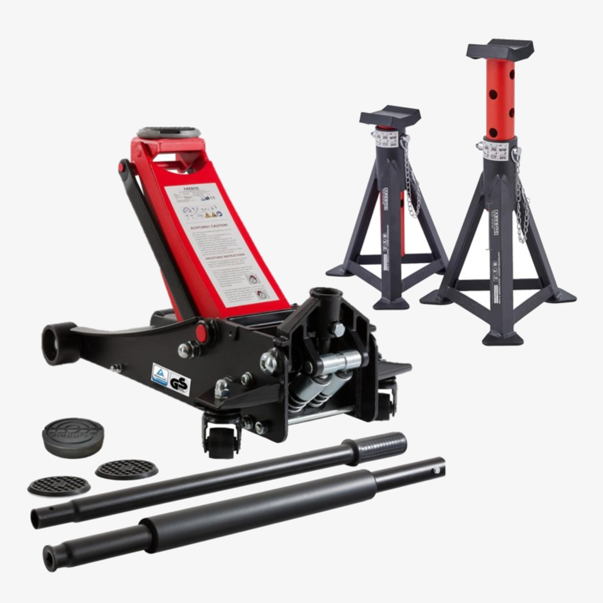 Arebos Set Hydraulische Manoeuvreerkrik 3T - onderrijhoogte 85-500mm & 2x kriksteunen