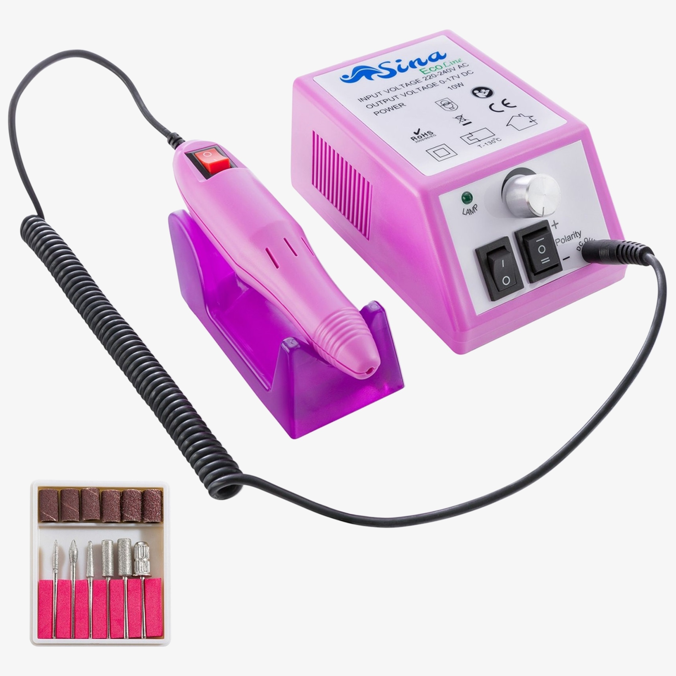 SINA Nagelfrees Manicure slijper Kit Eco line Roze - Elektrische nagelvijl met 6 bits