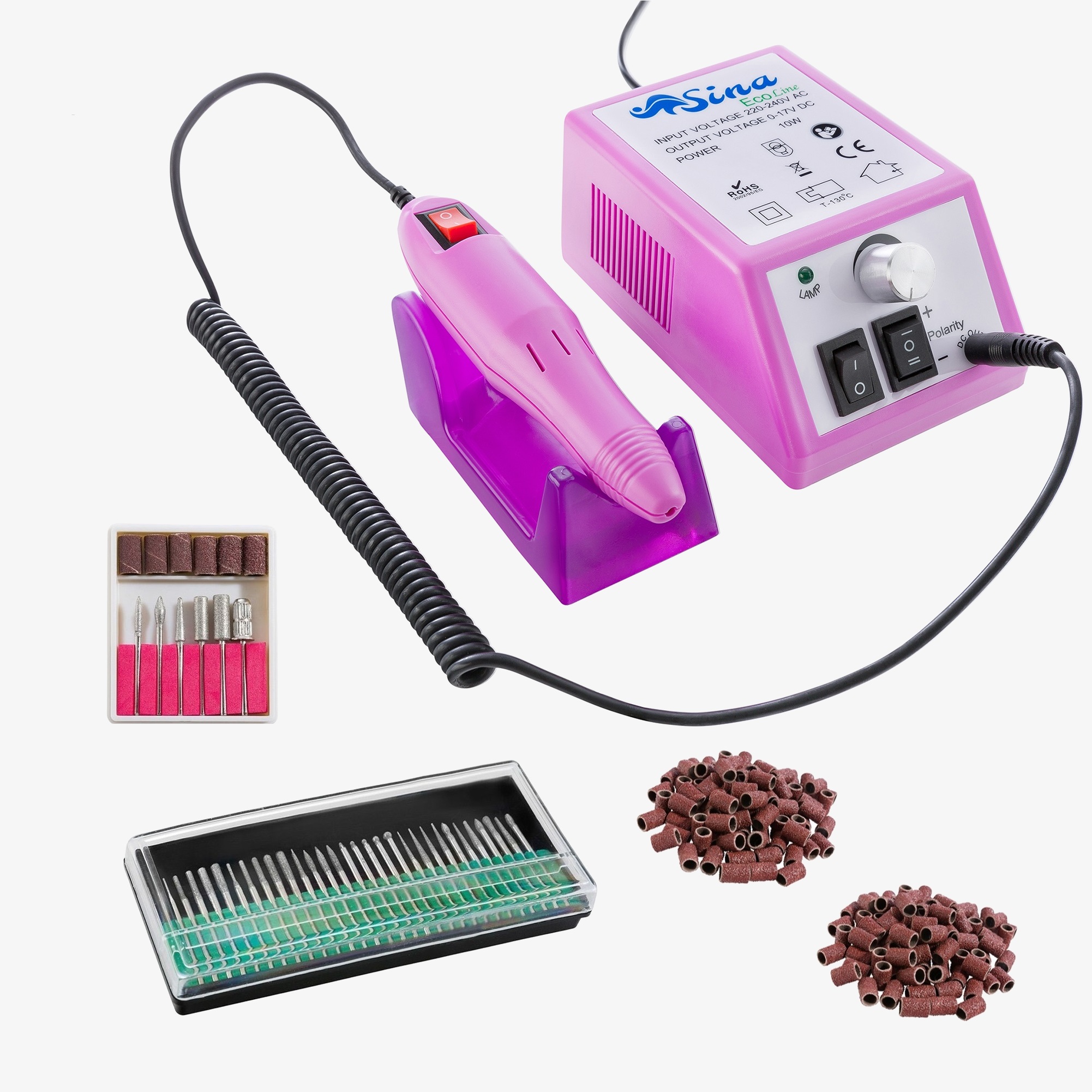 SINA Elektrische Nagelfrees, vijl, met accessoires, gel, acryl & natuurlijke nagels - Roze
