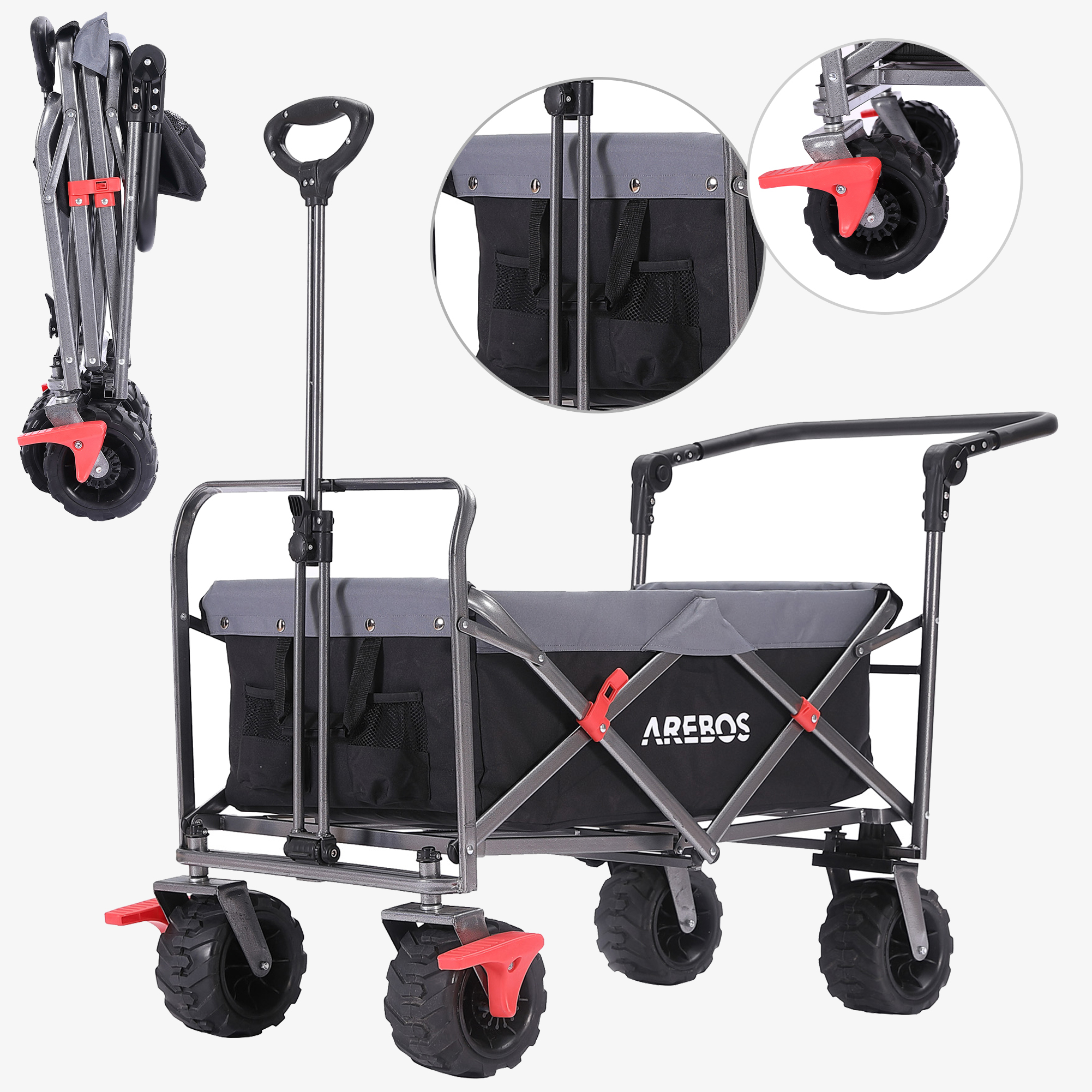 Arebos Bolderkar met telescopische duwstang - opvouwbaar, tot 100kg, extra grote wielen