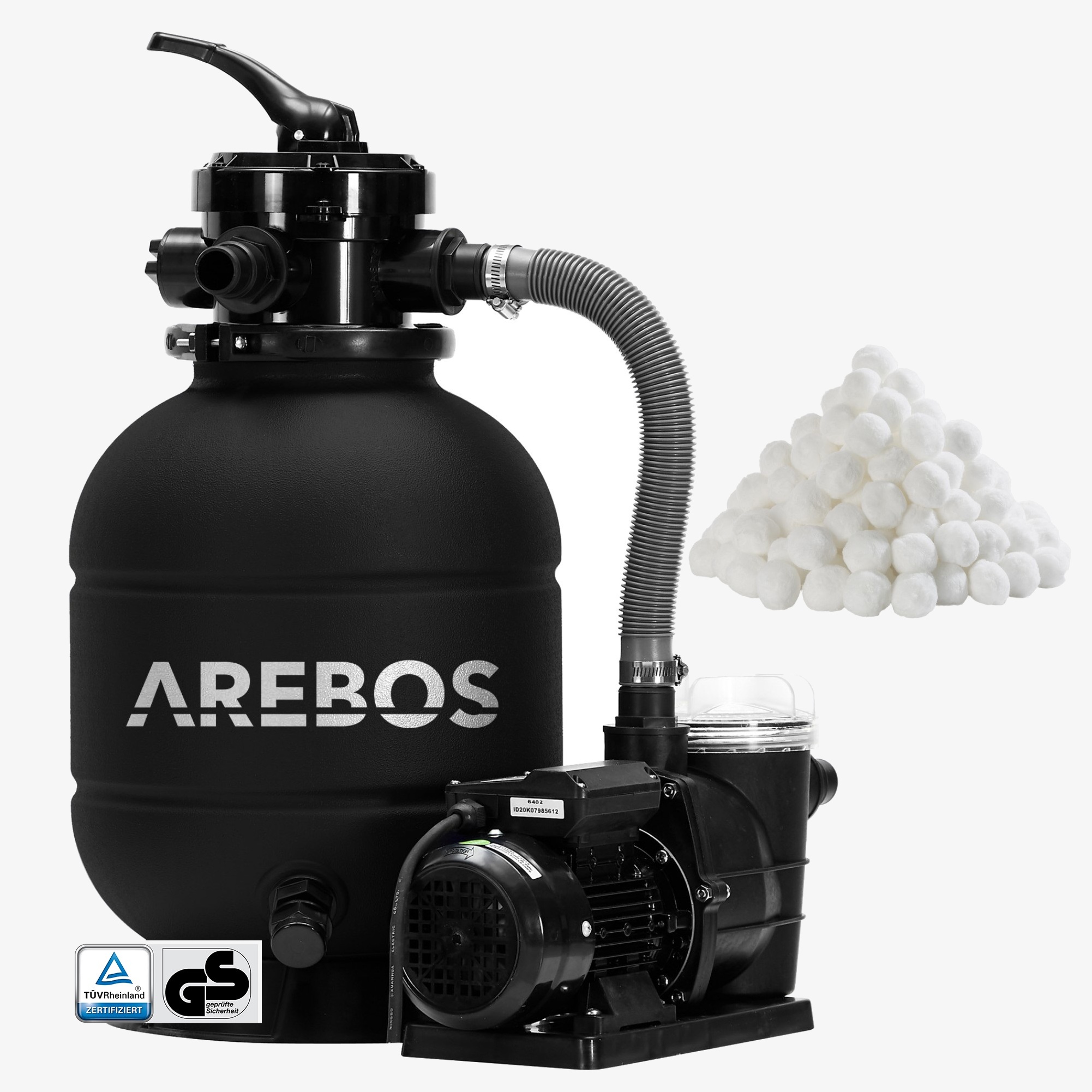 Arebos Zandfiltersysteem Zwembadfilter met Pomp 400W - 10.200 L/h,7-Weg, incl.Toebehoren-Zwart