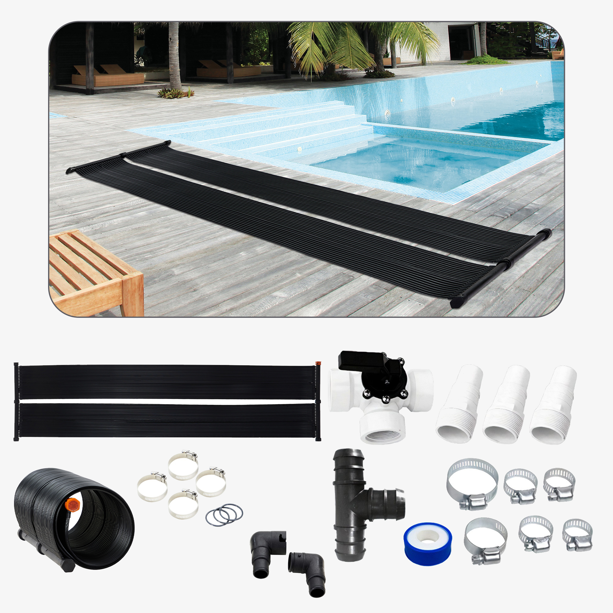 Arebos Solar heating Zonnecollector Zwembadverwarming, 300x66 cm, UV-bestendig incl.bypass-set