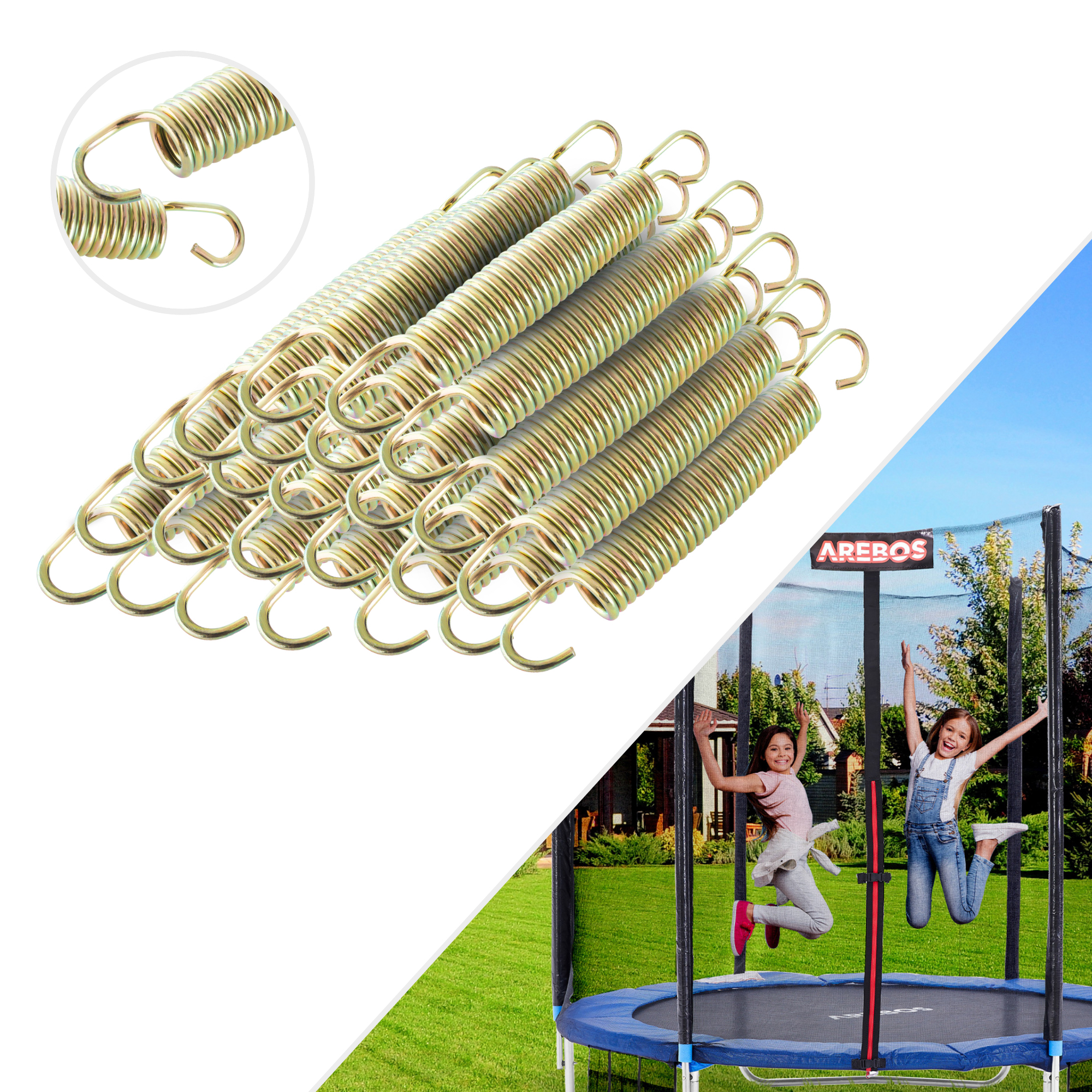Arebos Spiraalveren voor Trampoline - Lengte 165mm, 24 stuks, Ø Breedte 22mm,Ø Dikte 3mm - Roestvrij Staal