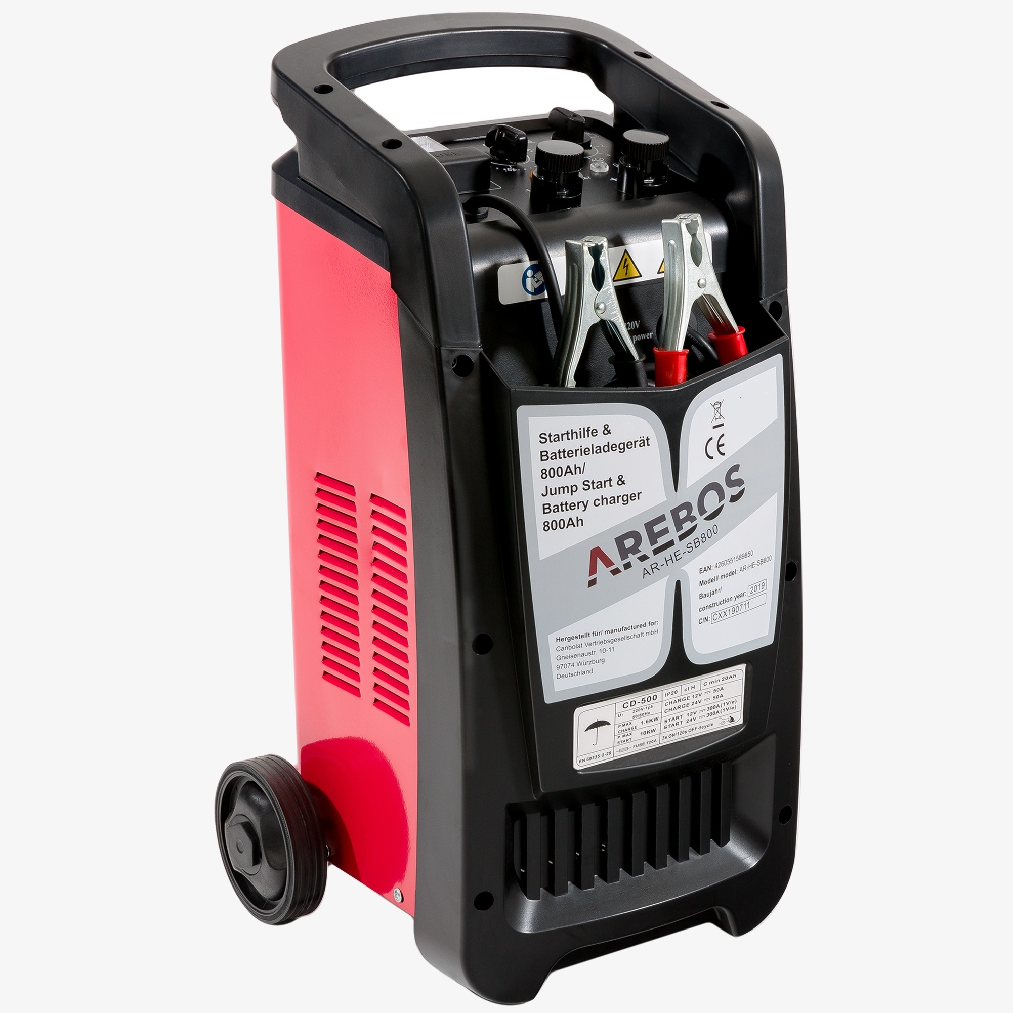Arebos batterijlader 800Ah voor jumpstart - boosterfunctie - voor 12V auto & 24V vrachtwagen