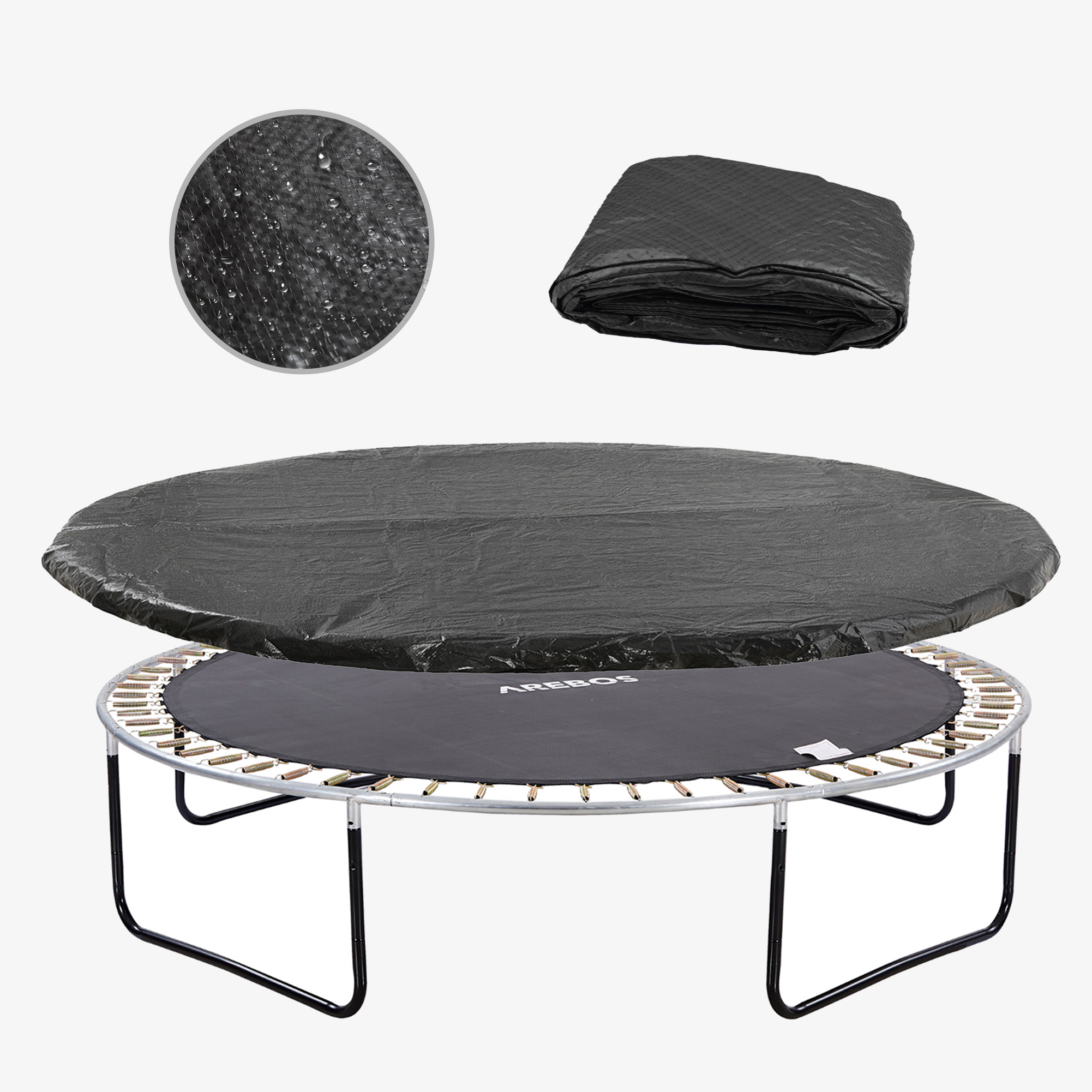 Arebos trampolinezeil Ø 305 cm zwart scheurvast & UV-bestendig weerbestendig zeildoek trampolinebescherming