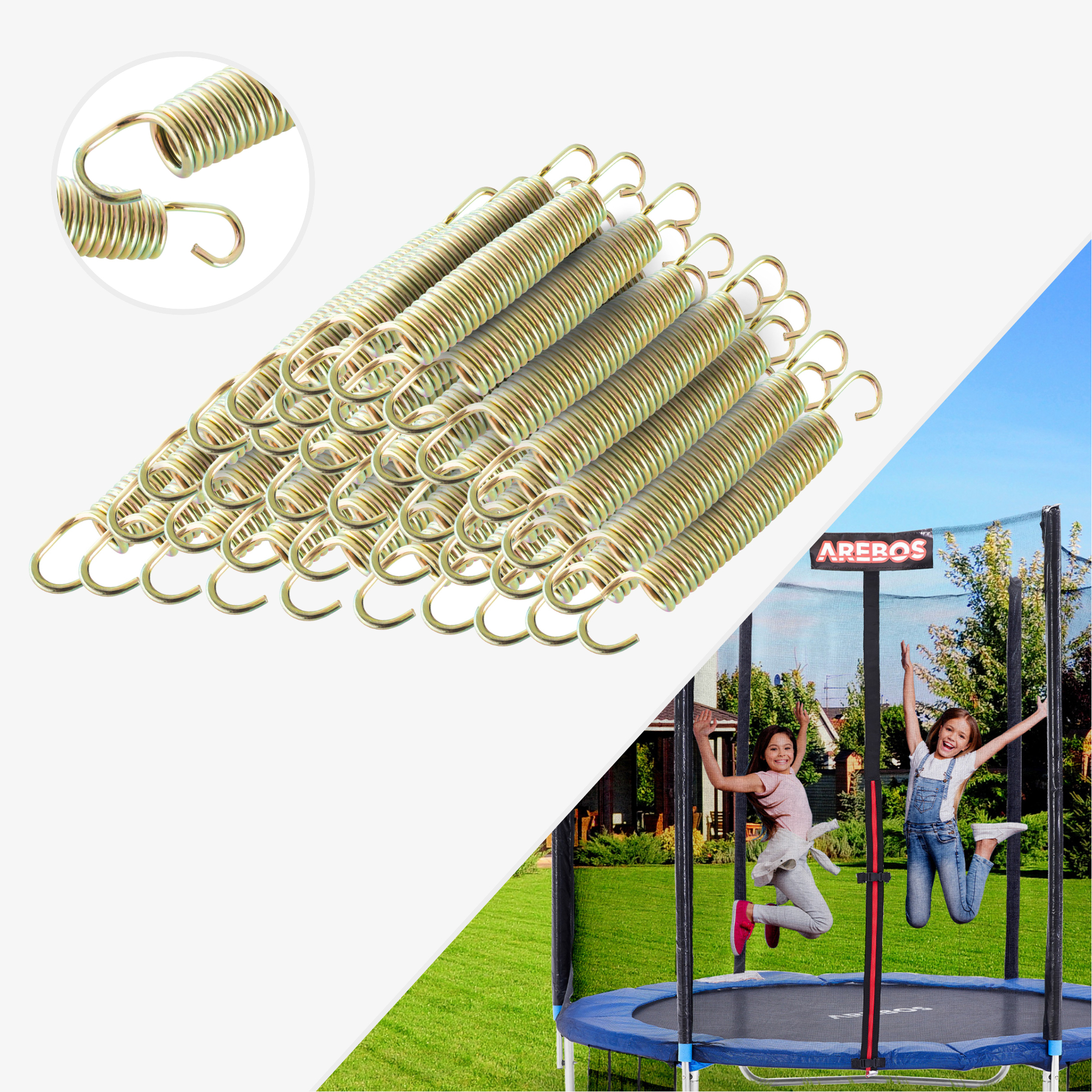 Arebos Spiraalveren Set voor Trampoline - Lengte 215mm,Ø Breedte 25mm,Ø Dikte 3,2mm - Roestvrij Staal