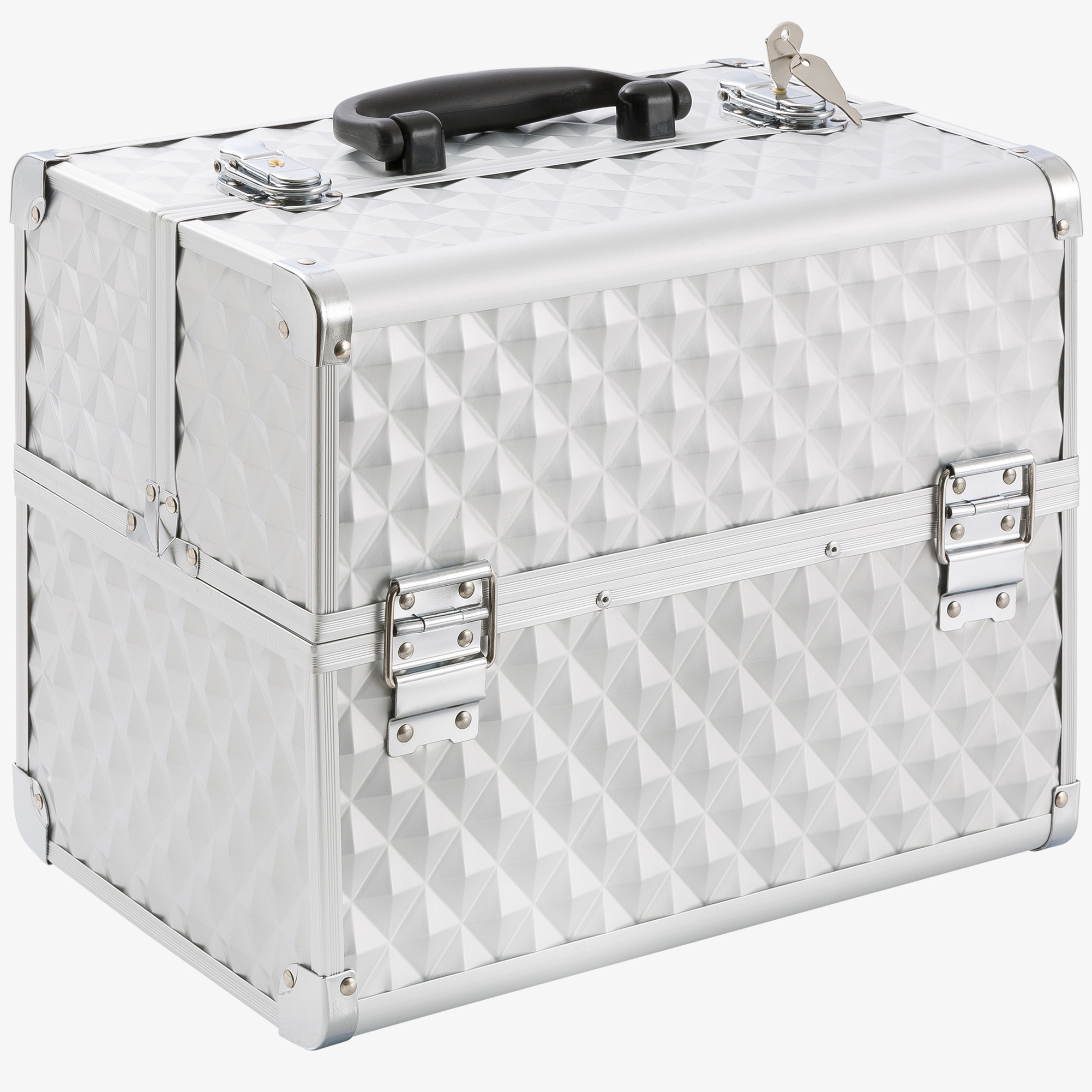 Arebos Beauty Diamant cosmeticakoffer 15l - aluminium, 5 vakken, fluwelen inleg, incl.slot
