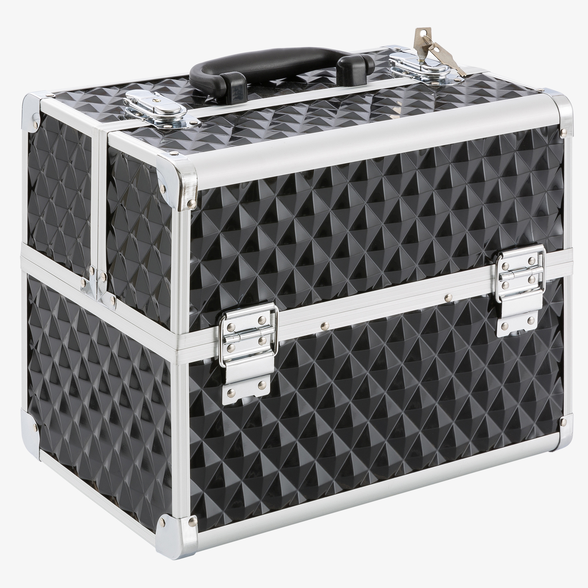 Arebos Beauty Diamant cosmeticakoffer 15l - aluminium, 5 vakken, fluwelen inleg, incl.slot