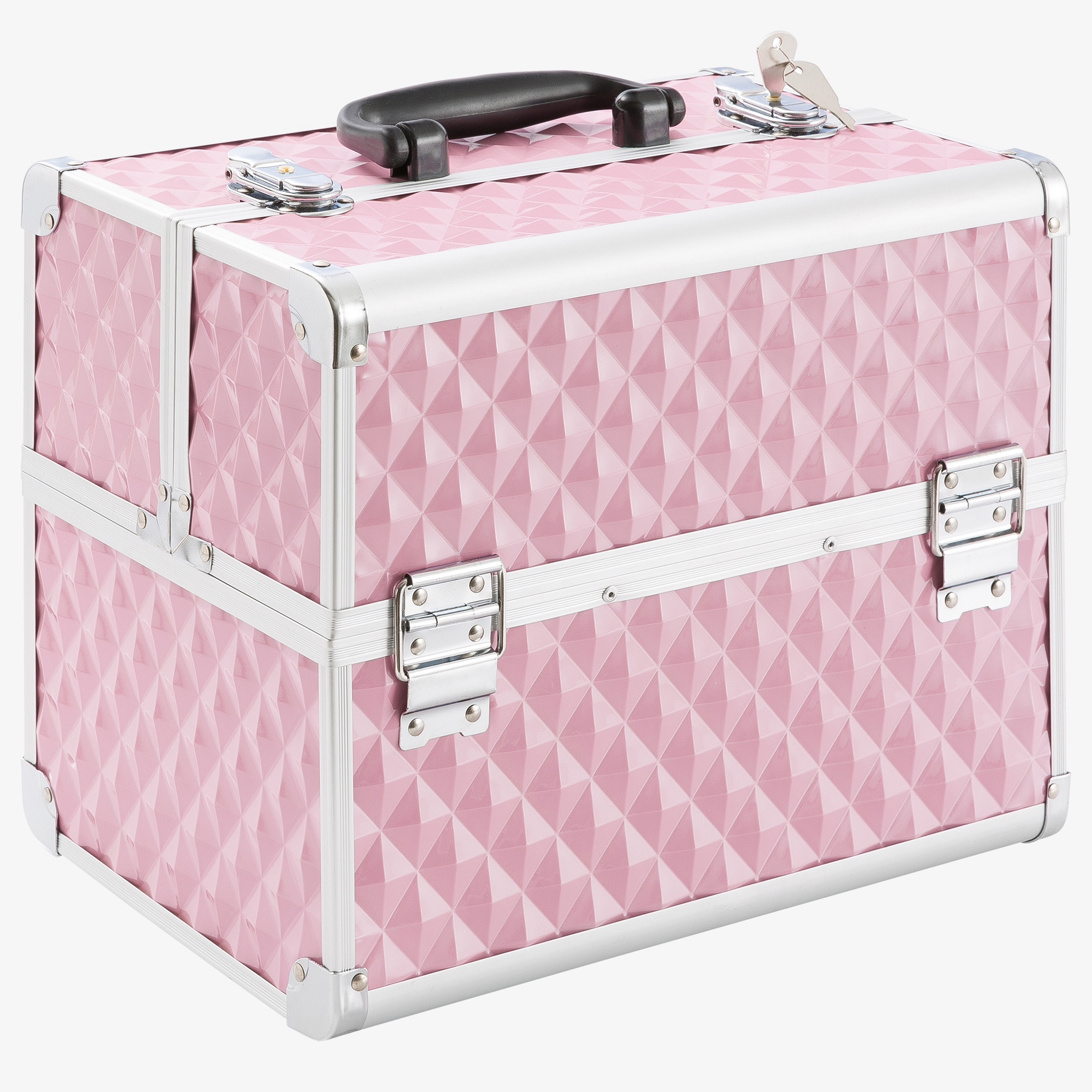 Arebos Beauty Diamant cosmeticakoffer 15l - aluminium, 5 vakken, fluwelen inleg, incl.slot