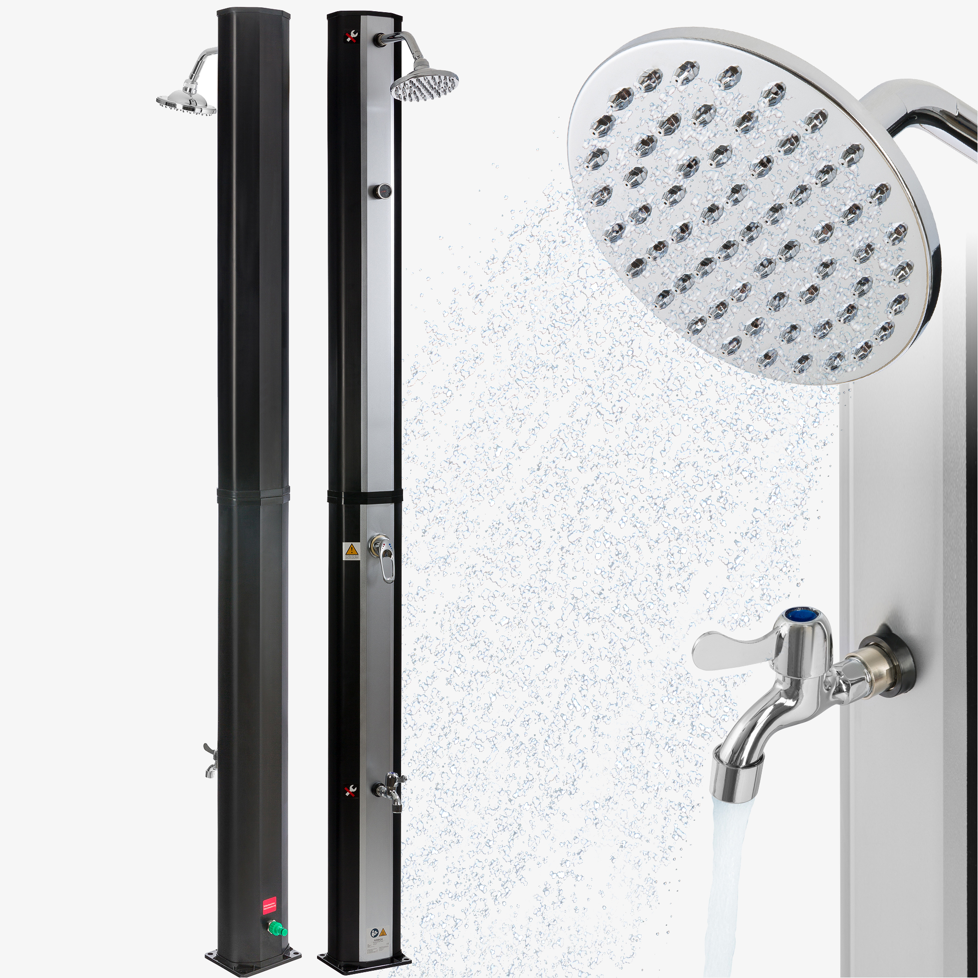 Arebos Zonnedouche 35L Silver met thermometer, snelkoppeling, incl. kap, voetdouche