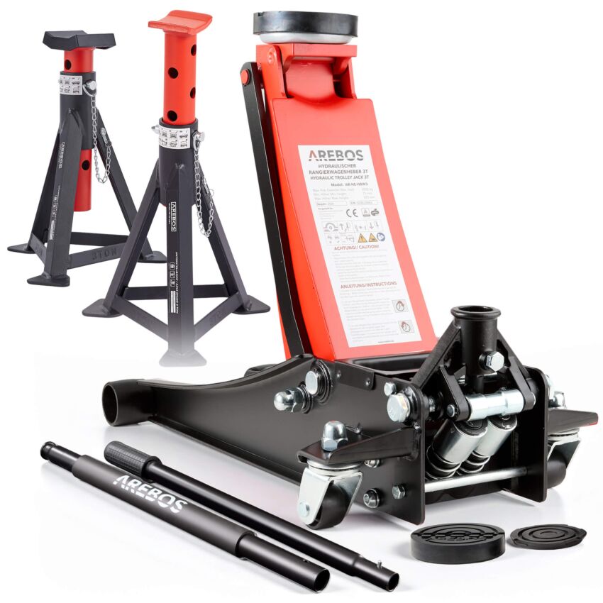 Autokrik met 2 rubber pads en 2 steunblokken