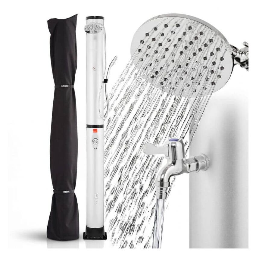 Zonnedouche 40L met Thermometer & Handdouche zilver