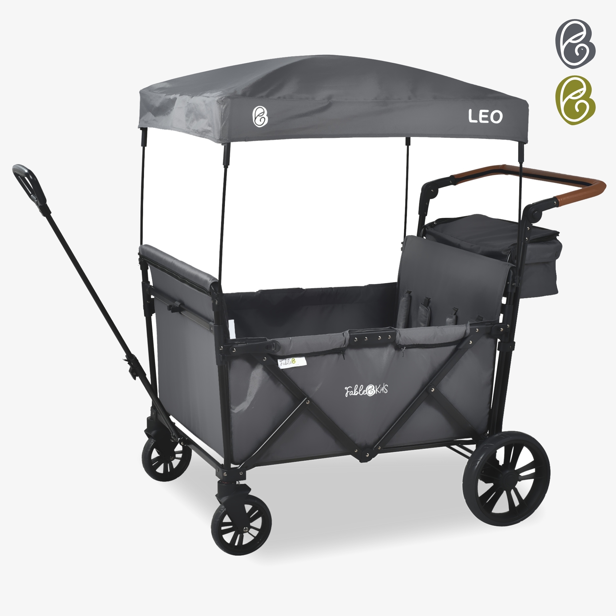 FableKids Bolderkar LEO X4 Lite, 5-punts harnas, verstelbare telescopische stang, 360° PU band met pedaalrem